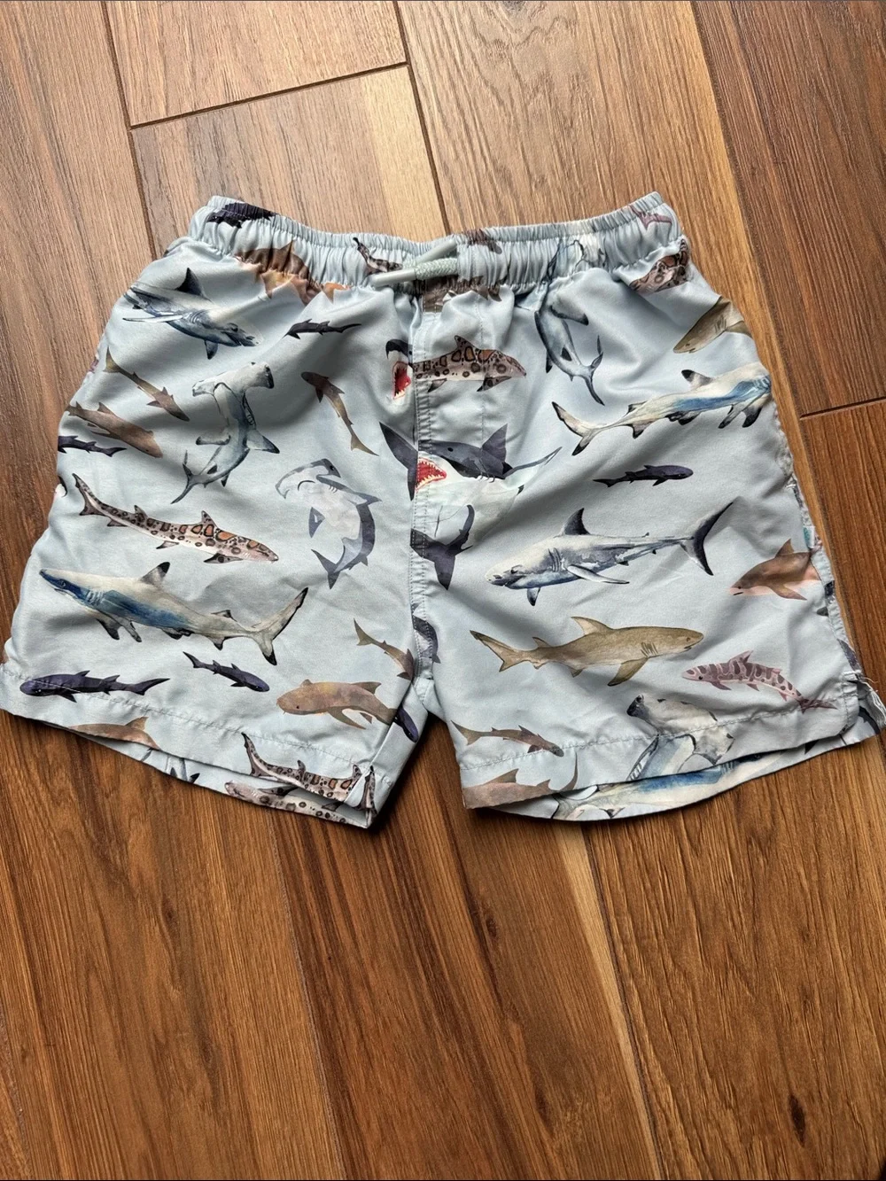 Posh Peanut Light Blue Shark Swim Trunks with Pockets Size 8